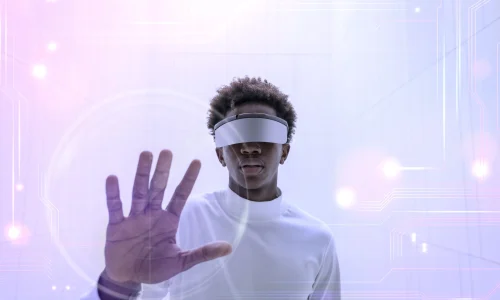 man-wearing-smart-glasses-touching-virtual-screen-futuristic-technology-digital-remix